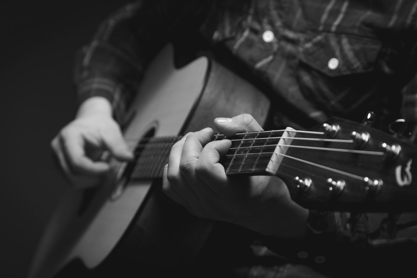 Close-up of Eric Z's hands playing acoustic guitar